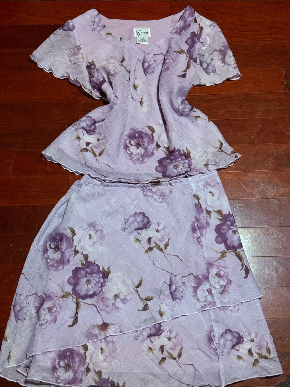Y2K Kasper Lavender and Purple Floral Two-Piece Set Size M